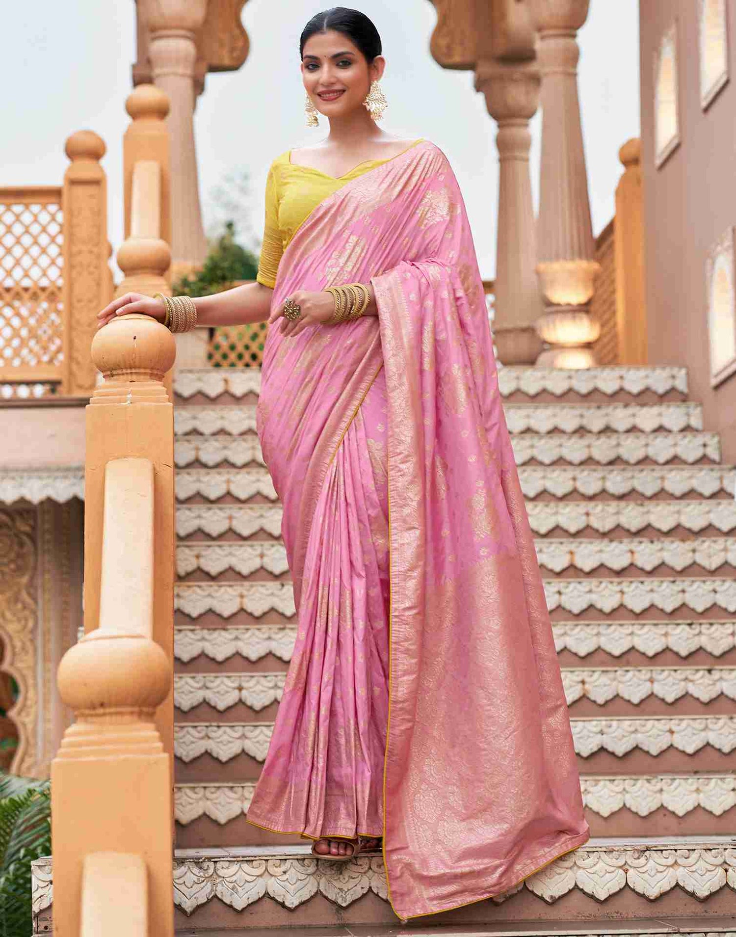 Light Pink Silk Woven Banarasi Saree