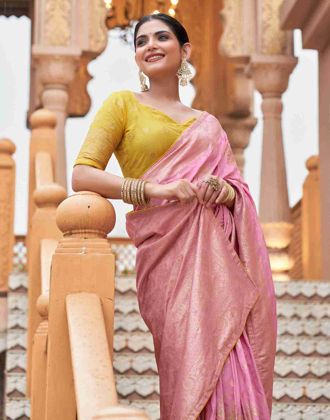 Light Pink Silk Woven Banarasi Saree