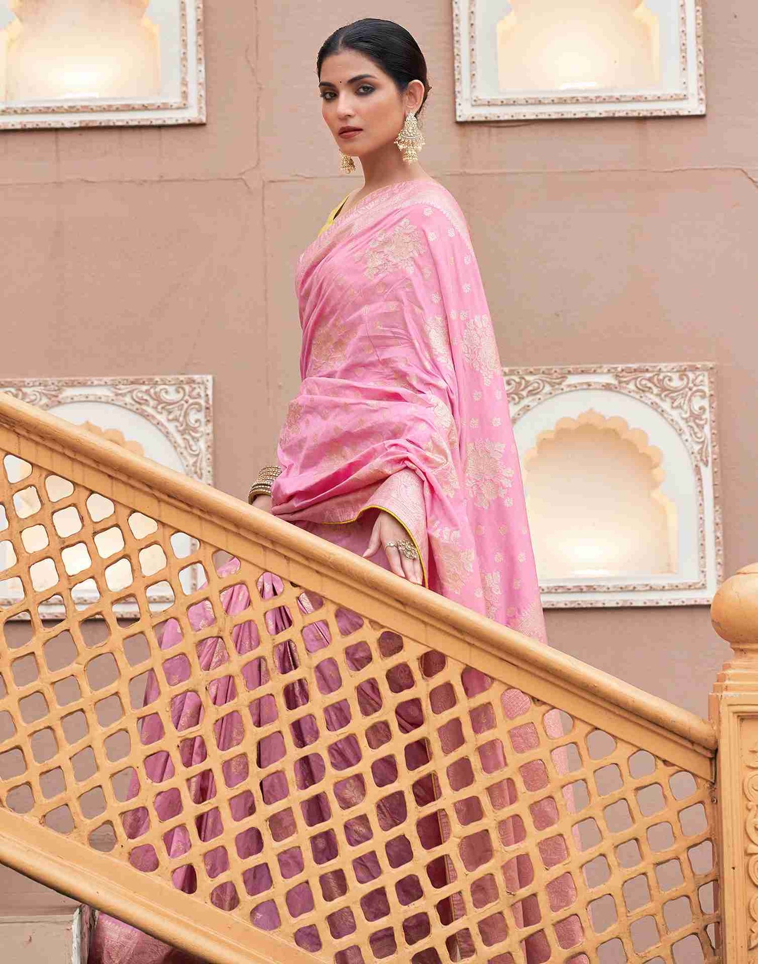 Light Pink Silk Woven Banarasi Saree