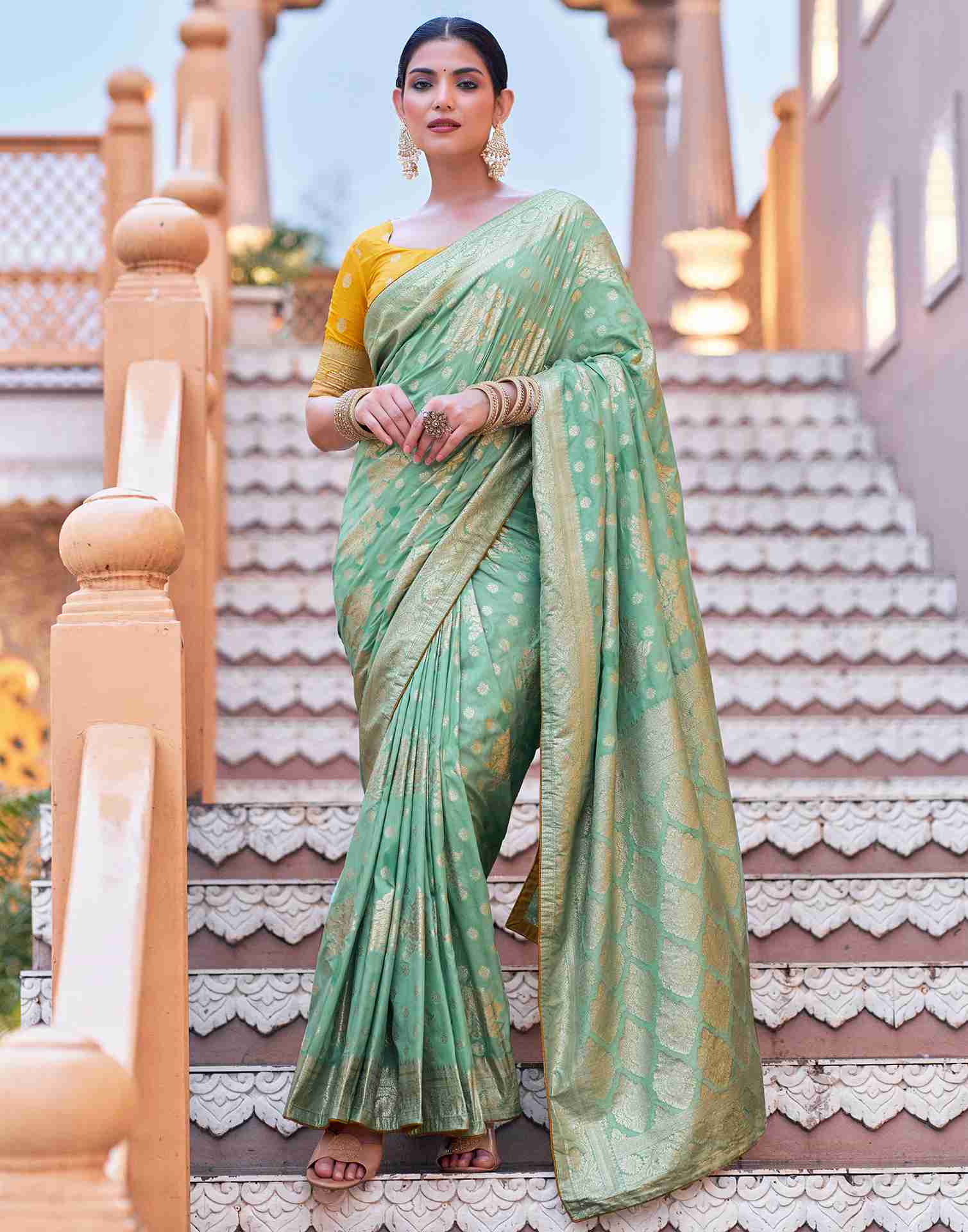 Pista Green Silk Woven Banarasi Saree