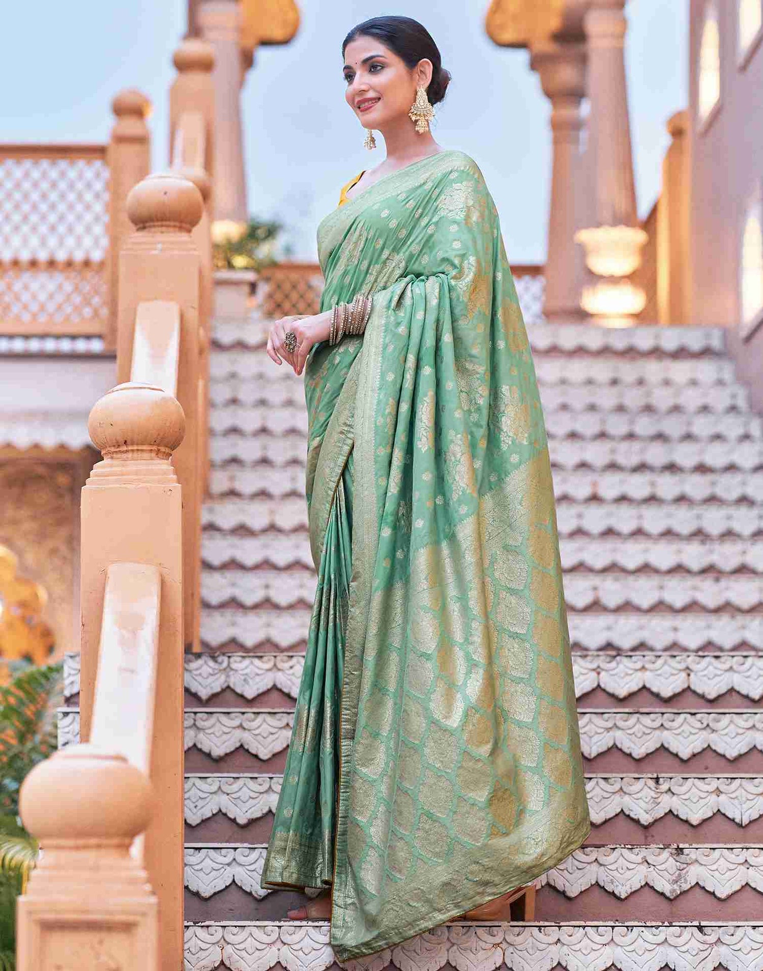 Pista Green Silk Woven Banarasi Saree