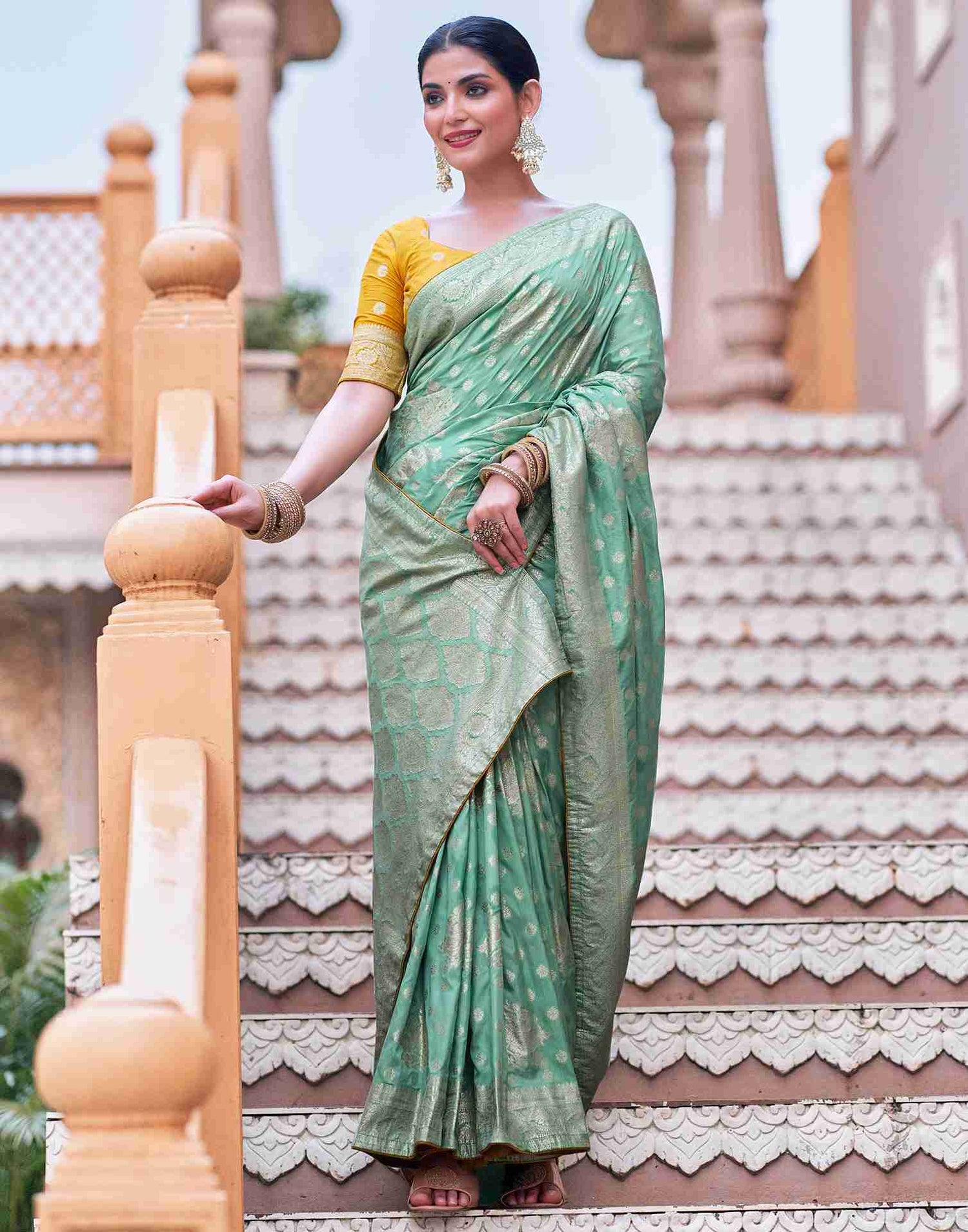 Pista Green Silk Woven Banarasi Saree