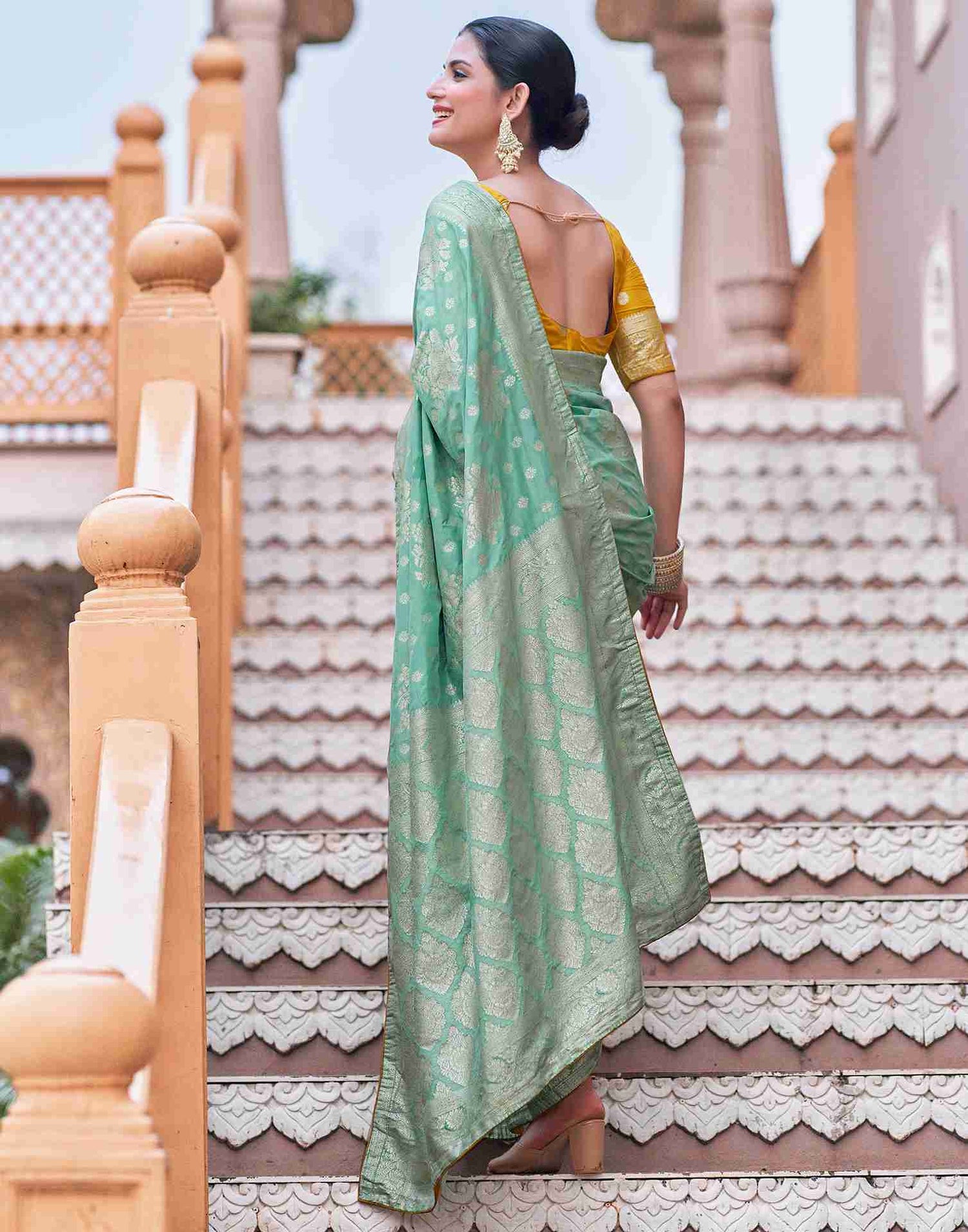 Pista Green Silk Woven Banarasi Saree