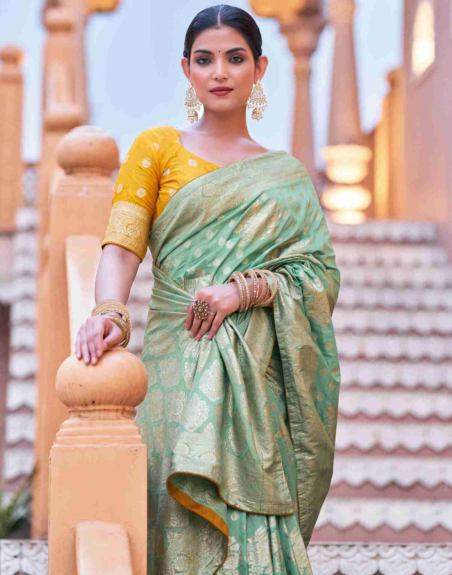 Pista Green Silk Woven Banarasi Saree