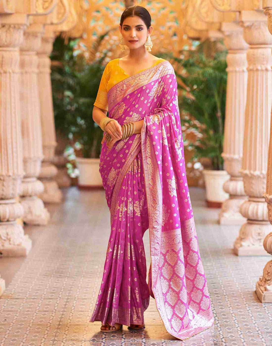 Rani Pink Silk Woven Banarasi Saree