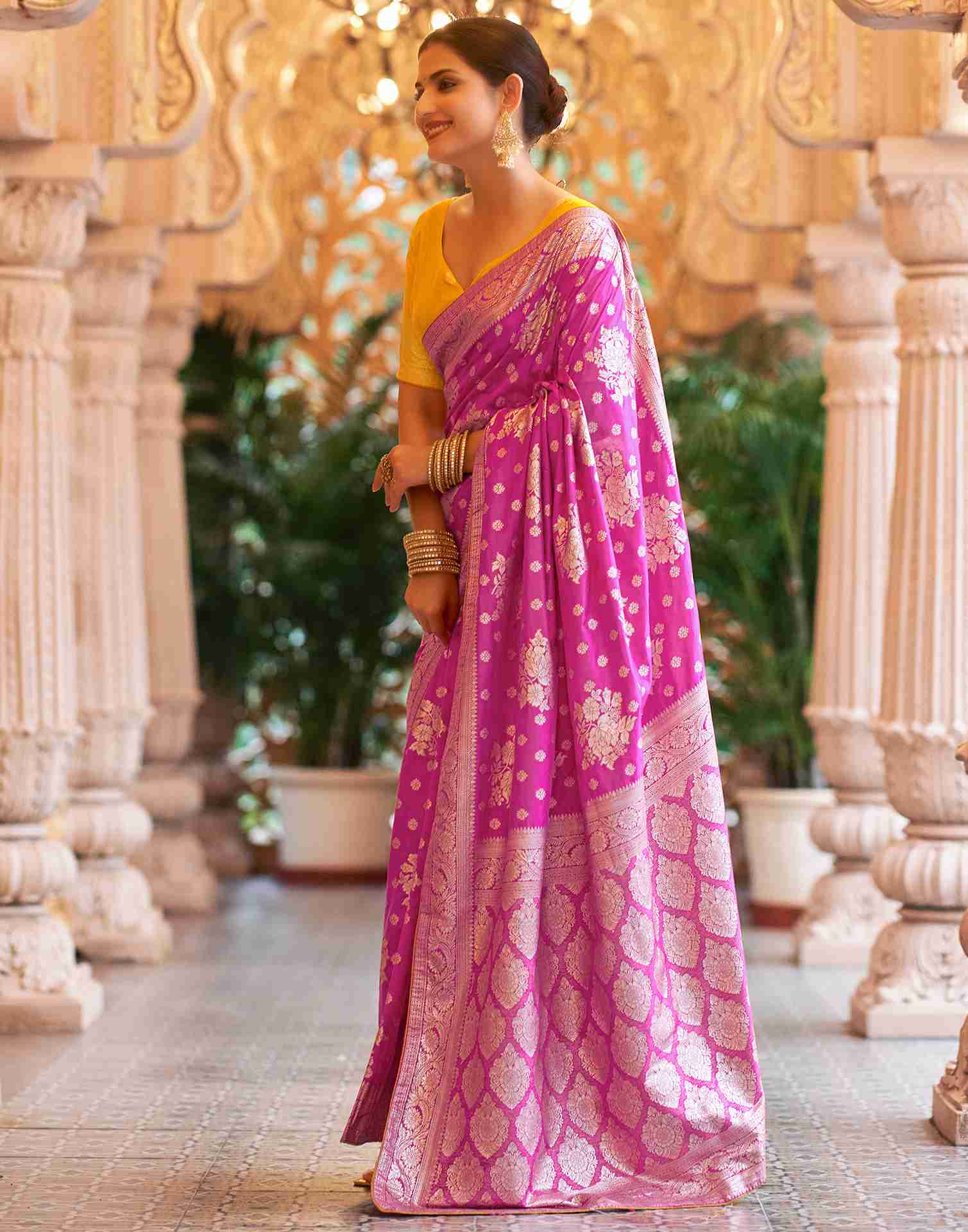 Rani Pink Silk Woven Banarasi Saree