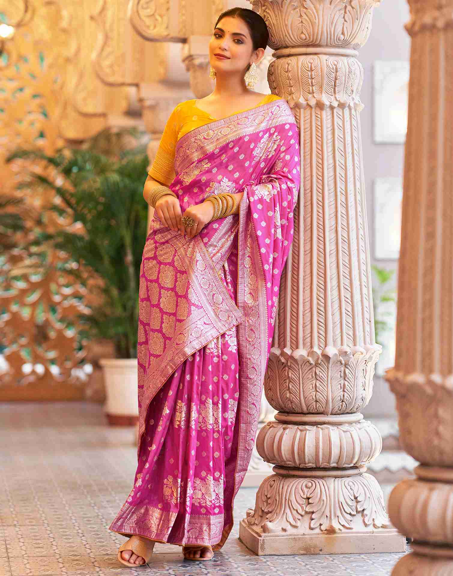 Rani Pink Silk Woven Banarasi Saree