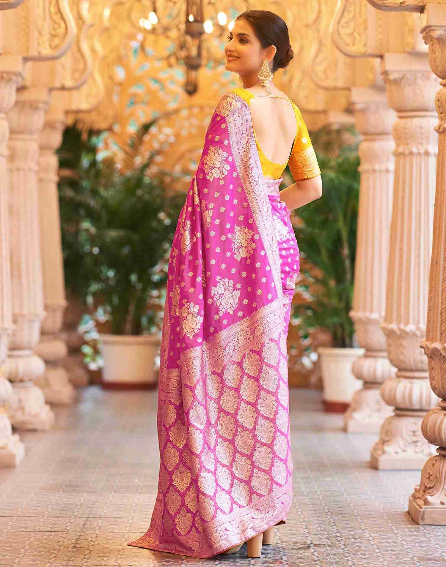 Rani Pink Silk Woven Banarasi Saree