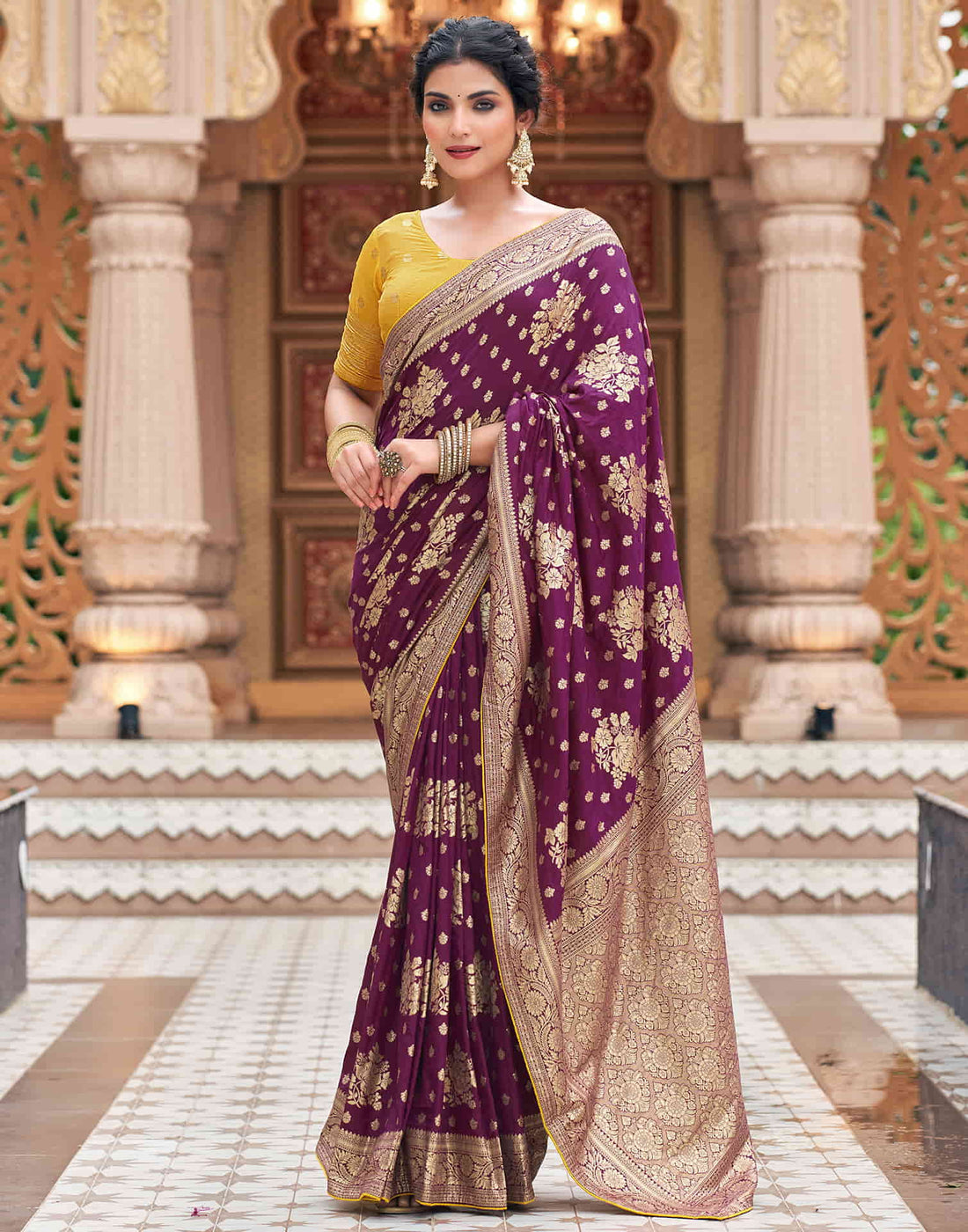 Wine Woven Banarasi Silk Saree