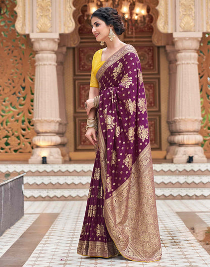 Wine Woven Banarasi Silk Saree