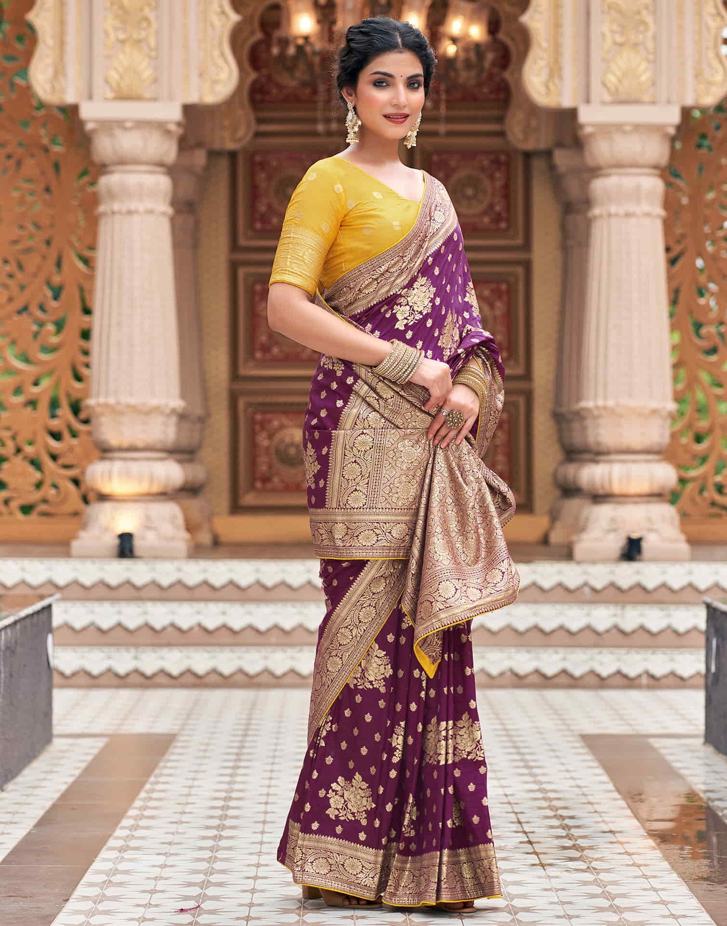 Wine Woven Banarasi Silk Saree