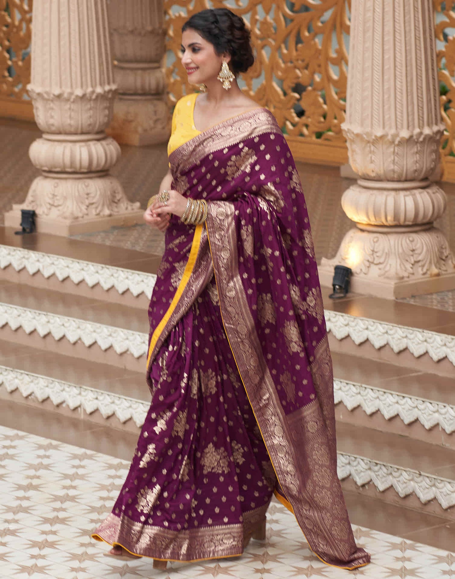 Wine Woven Banarasi Silk Saree