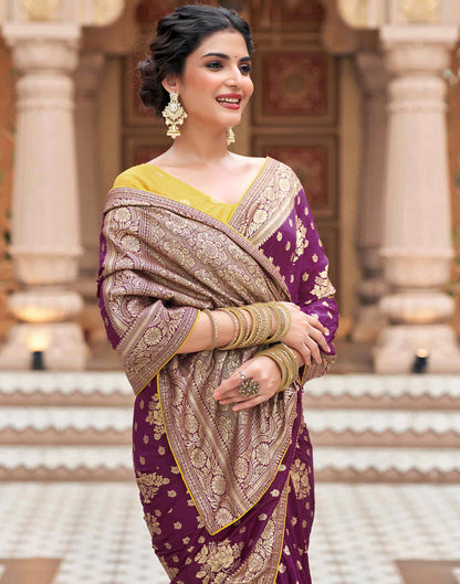 Wine Woven Banarasi Silk Saree