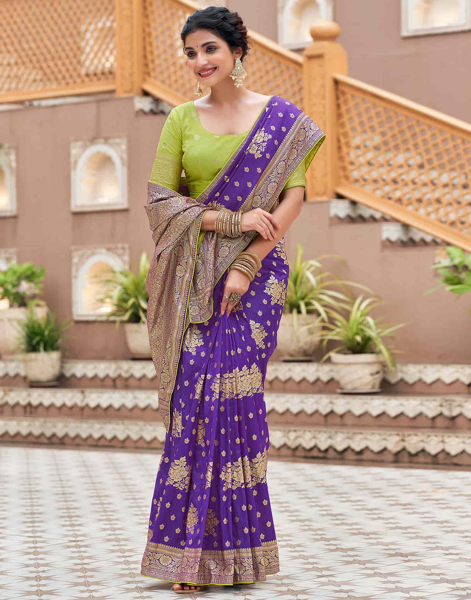 Violet Woven Banarasi Silk Saree