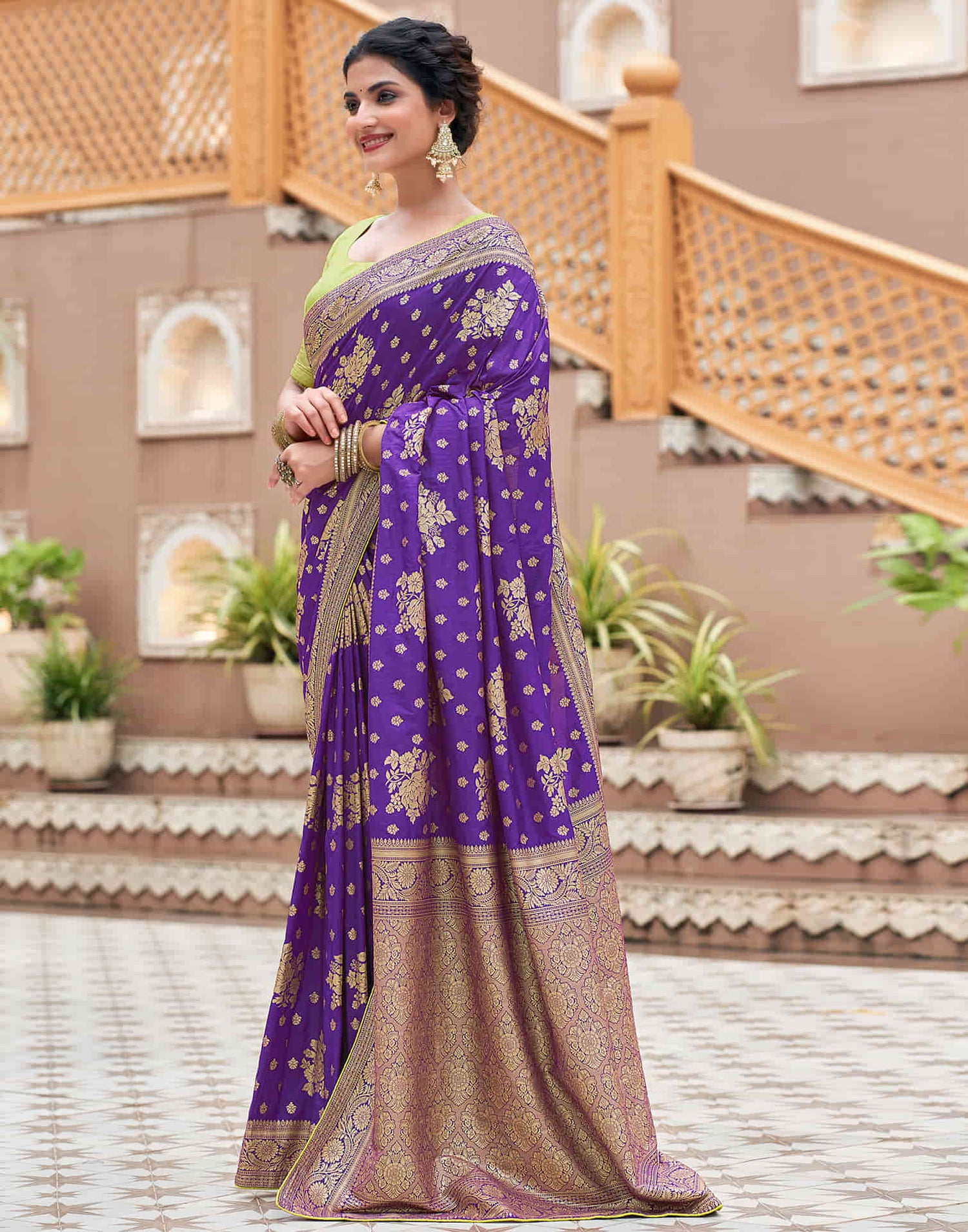 Violet Woven Banarasi Silk Saree