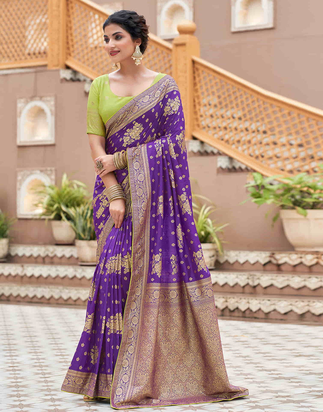 Violet Woven Banarasi Silk Saree