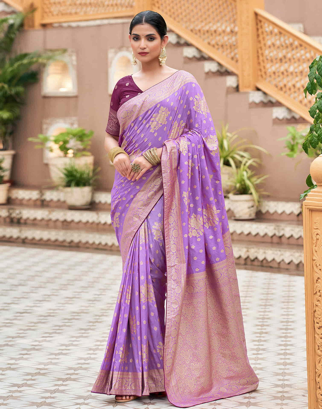 Lavender Woven Banarasi Silk Saree