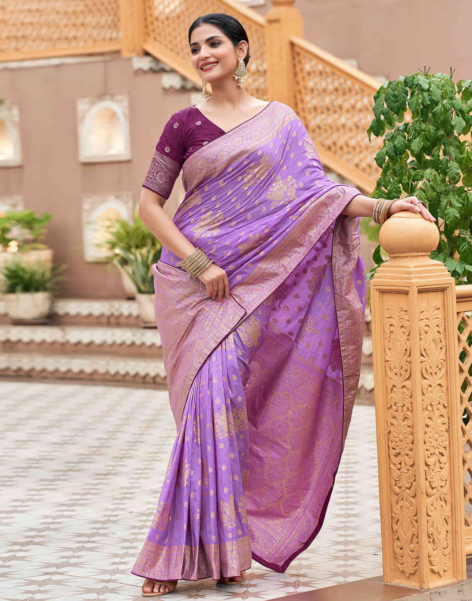 Lavender Woven Banarasi Silk Saree