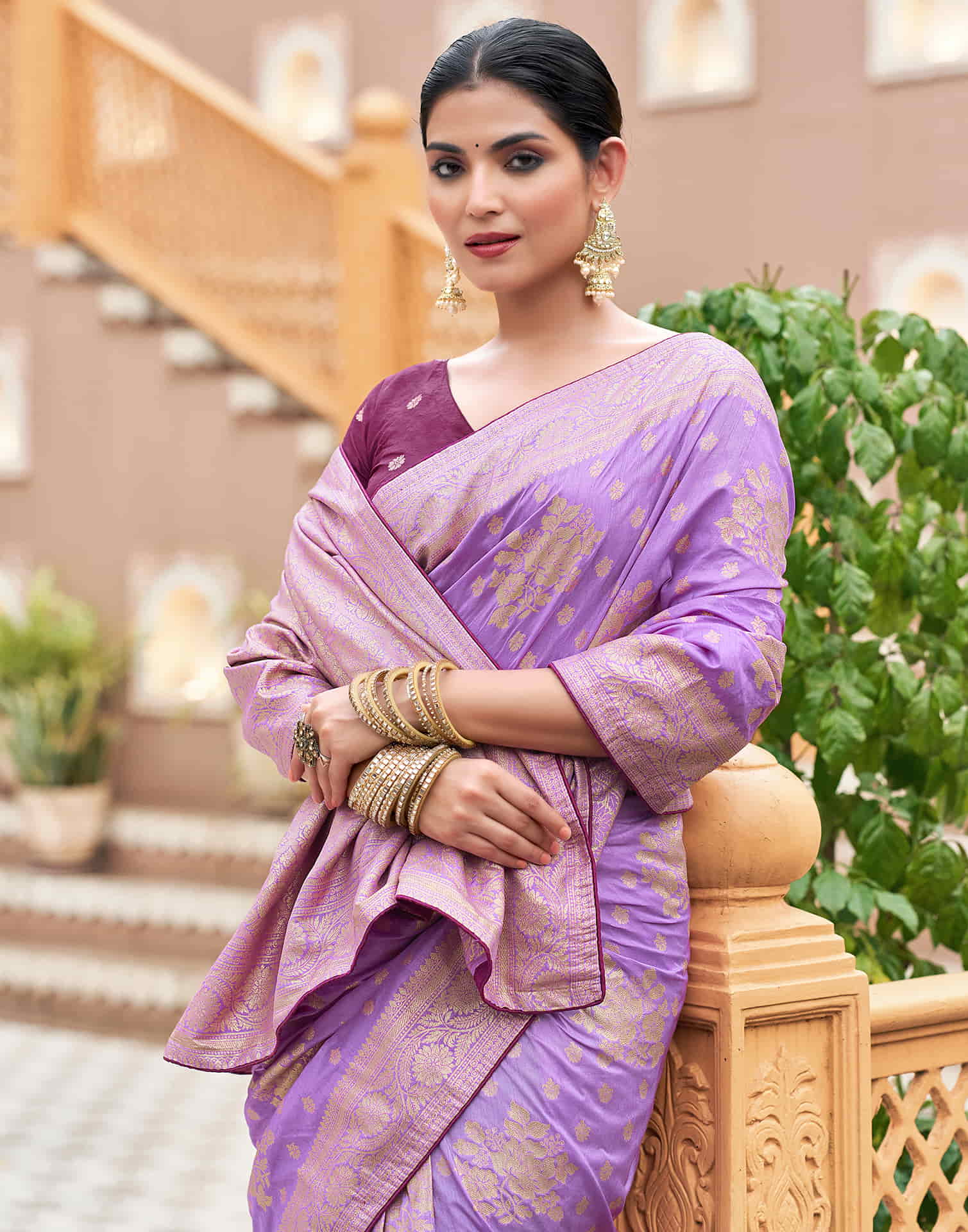 Lavender Woven Banarasi Silk Saree