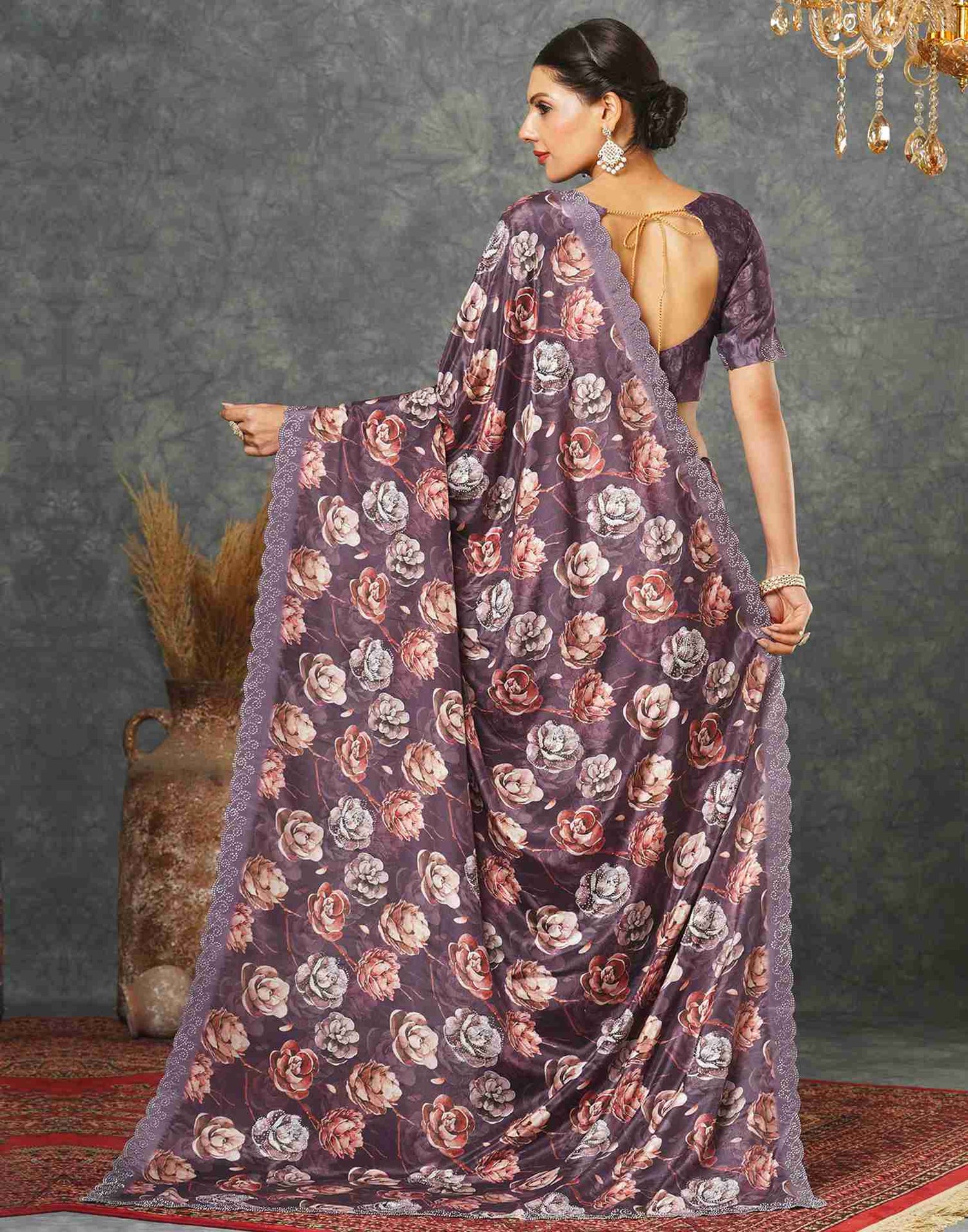 Dark Purple Silk Printed Saree