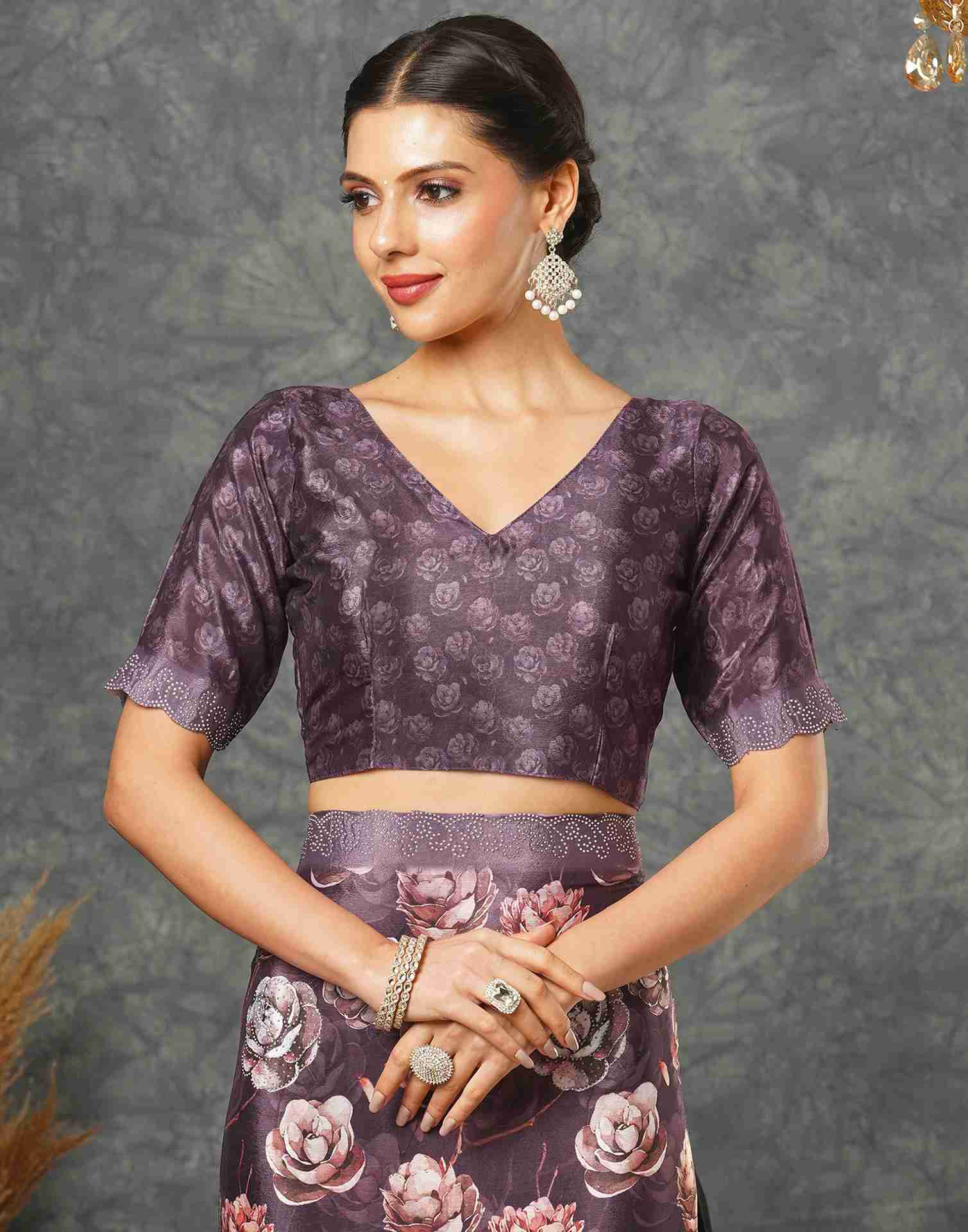 Dark Purple Silk Printed Saree