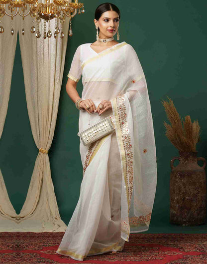 White Cotton Zari Gotta Patti Saree