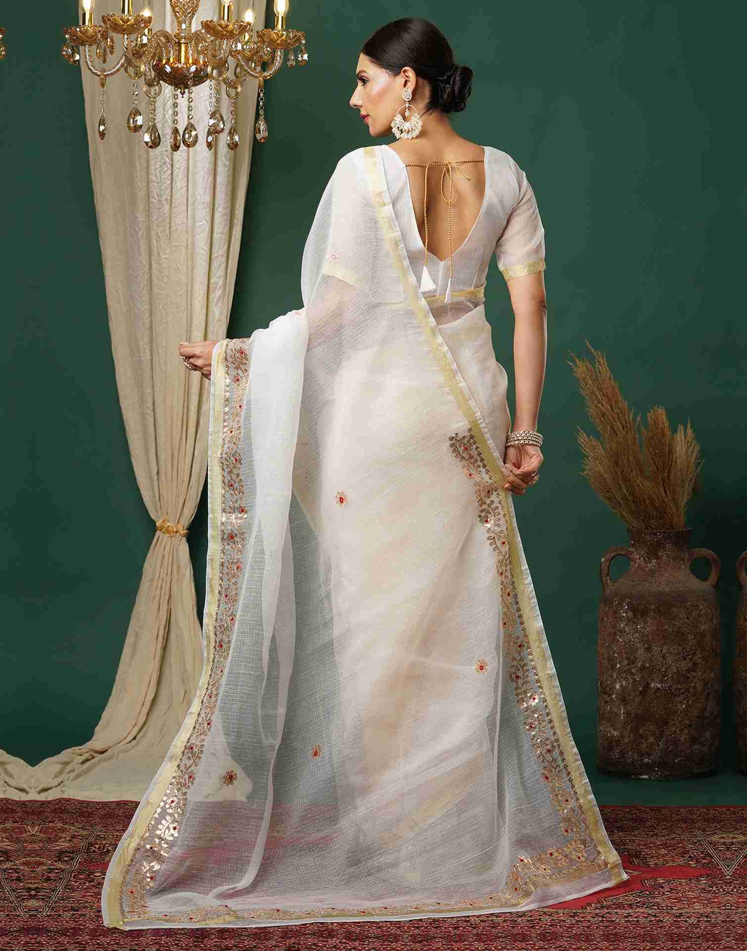 White Cotton Zari Gotta Patti Saree