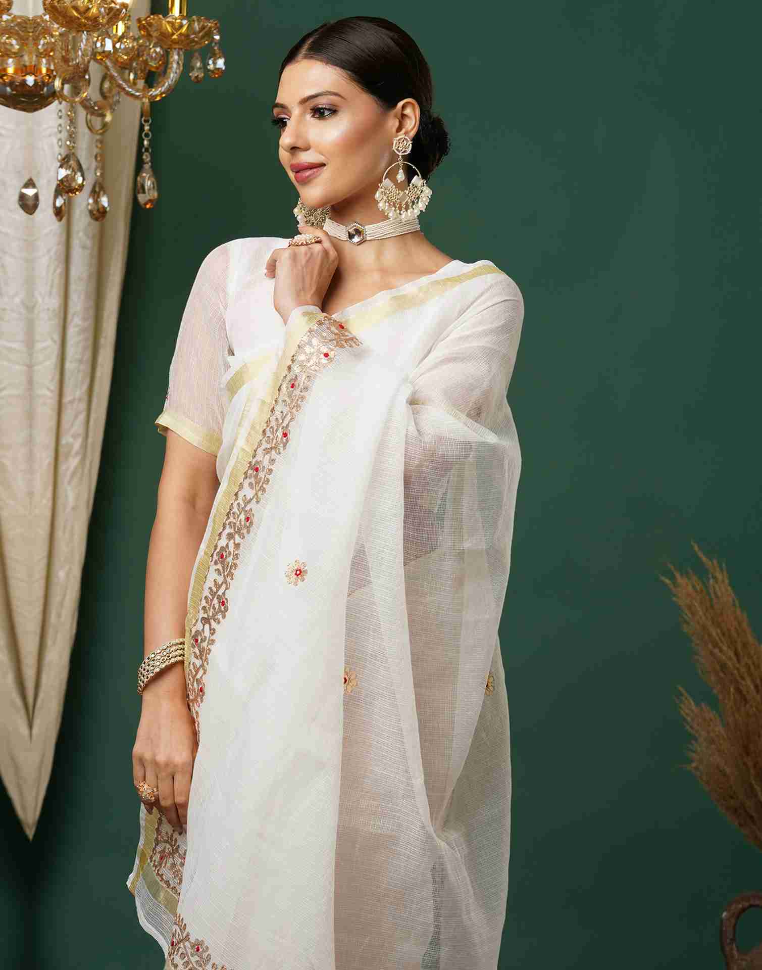 White Cotton Zari Gotta Patti Saree