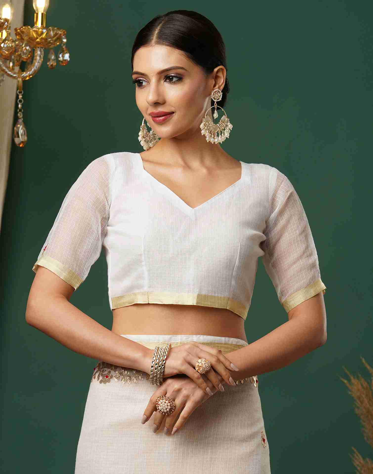 White Cotton Zari Gotta Patti Saree