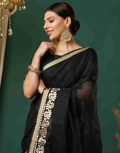 Black Cotton Plain Gotta Patti Saree