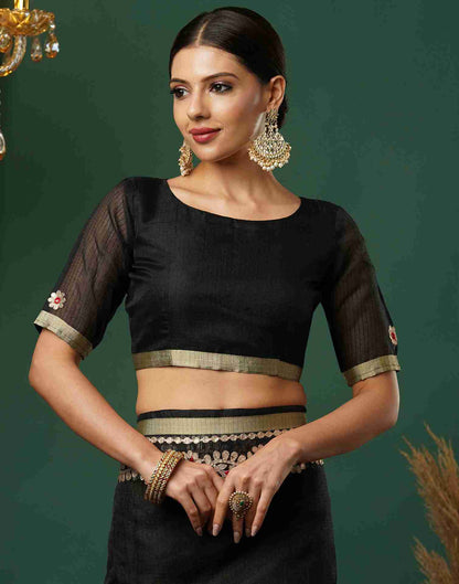 Black Cotton Plain Gotta Patti Saree