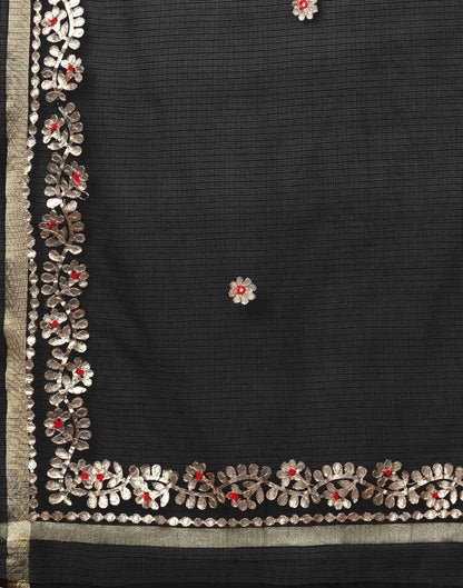 Black Cotton Plain Gotta Patti Saree