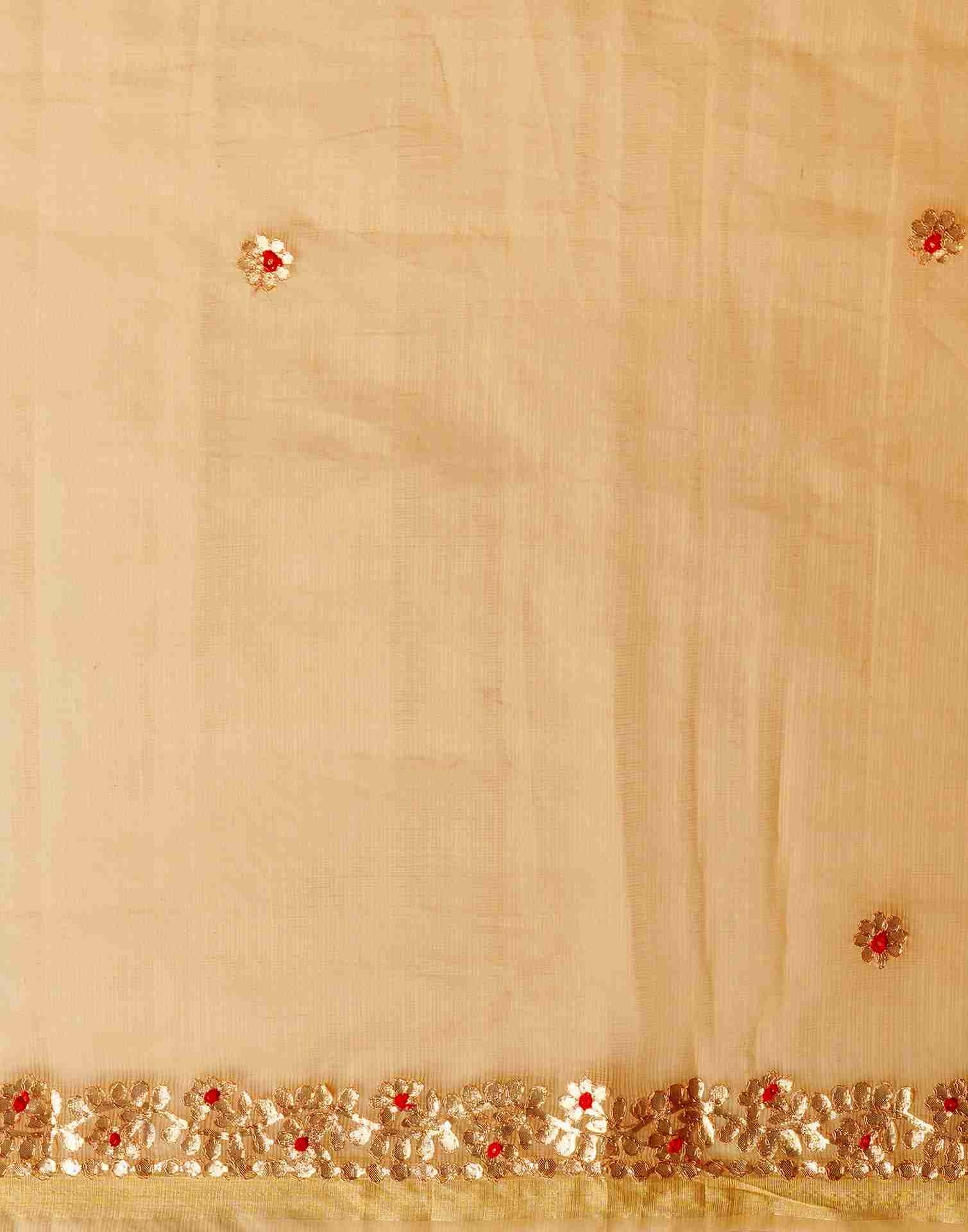 Beige Cotton Plain Gotta Patti Saree