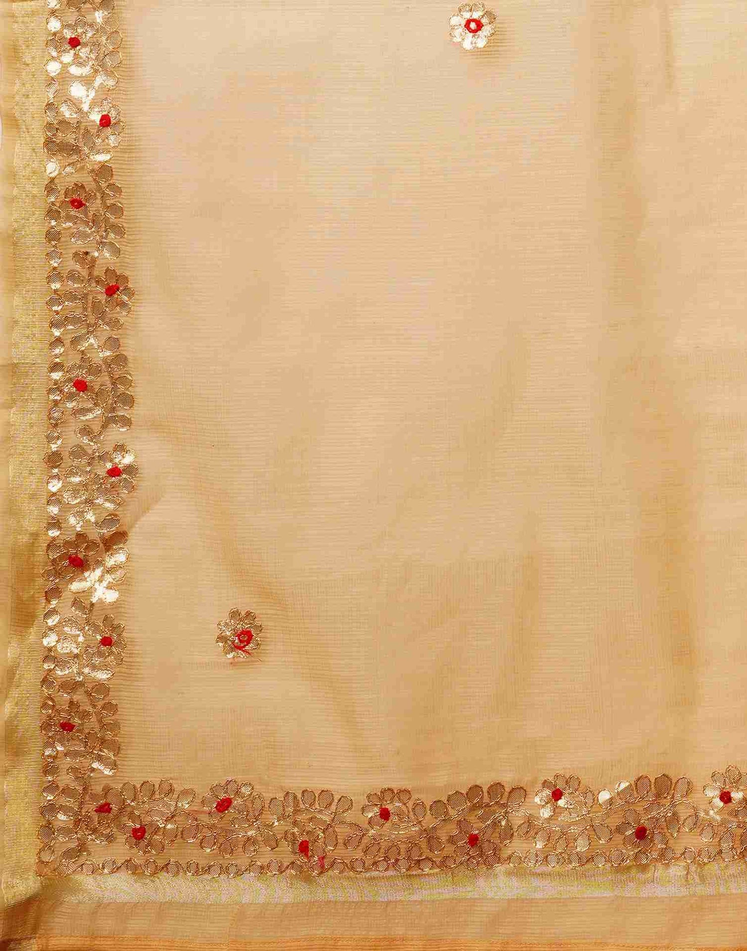 Beige Cotton Plain Gotta Patti Saree