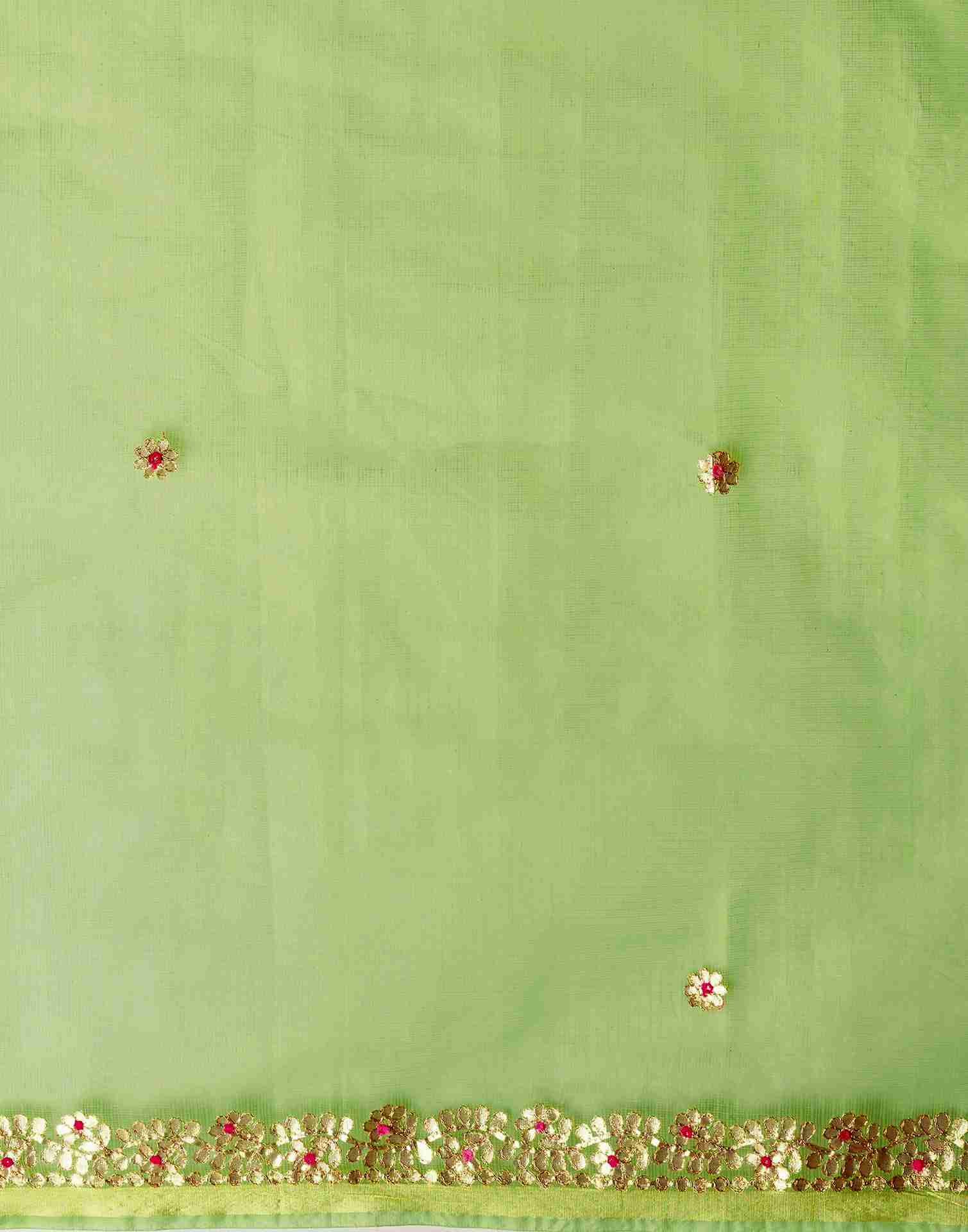 Light Green Cotton Plain Gotta Patti Saree