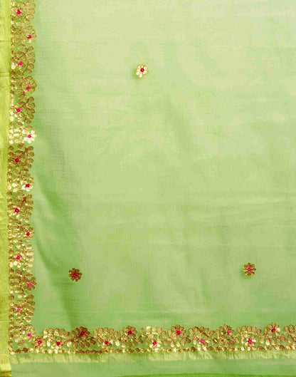 Light Green Cotton Plain Gotta Patti Saree