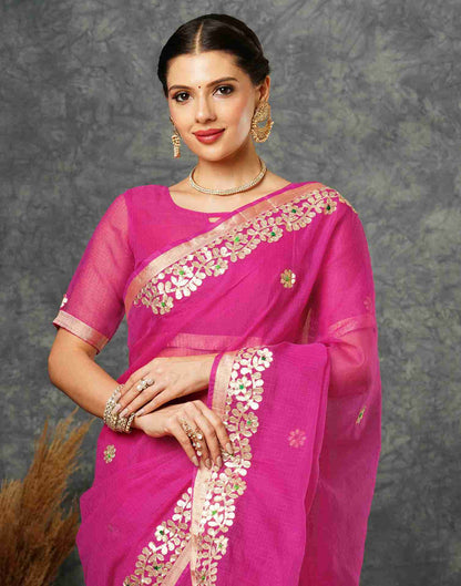 Rani Pink Cotton Plain Gotta Patti Saree