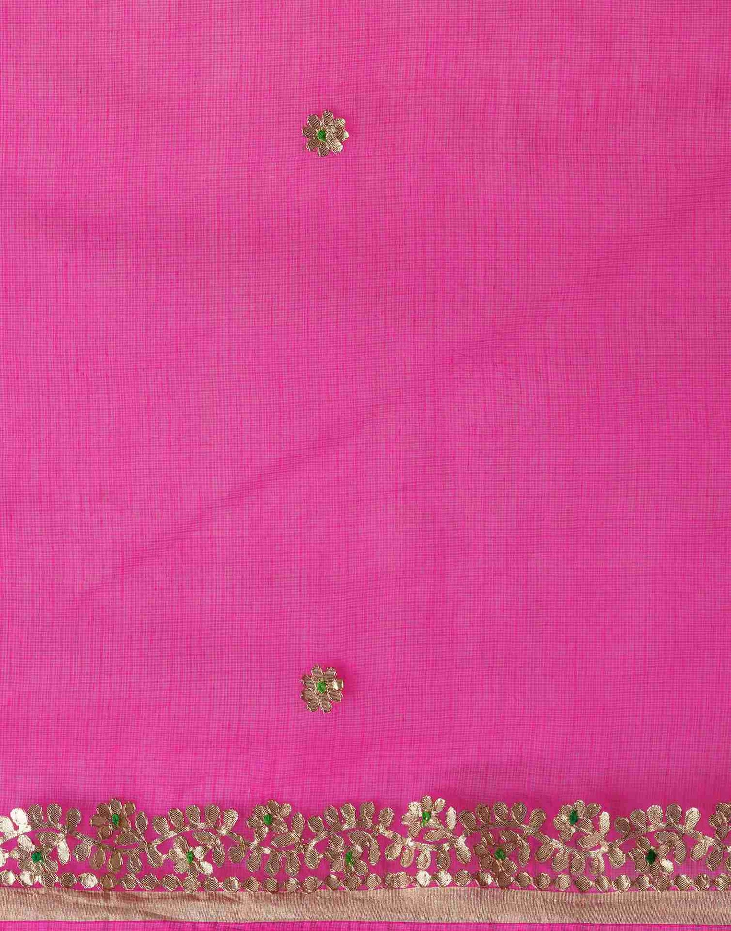 Rani Pink Cotton Plain Gotta Patti Saree