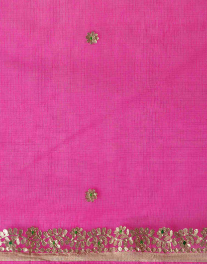 Rani Pink Cotton Plain Gotta Patti Saree