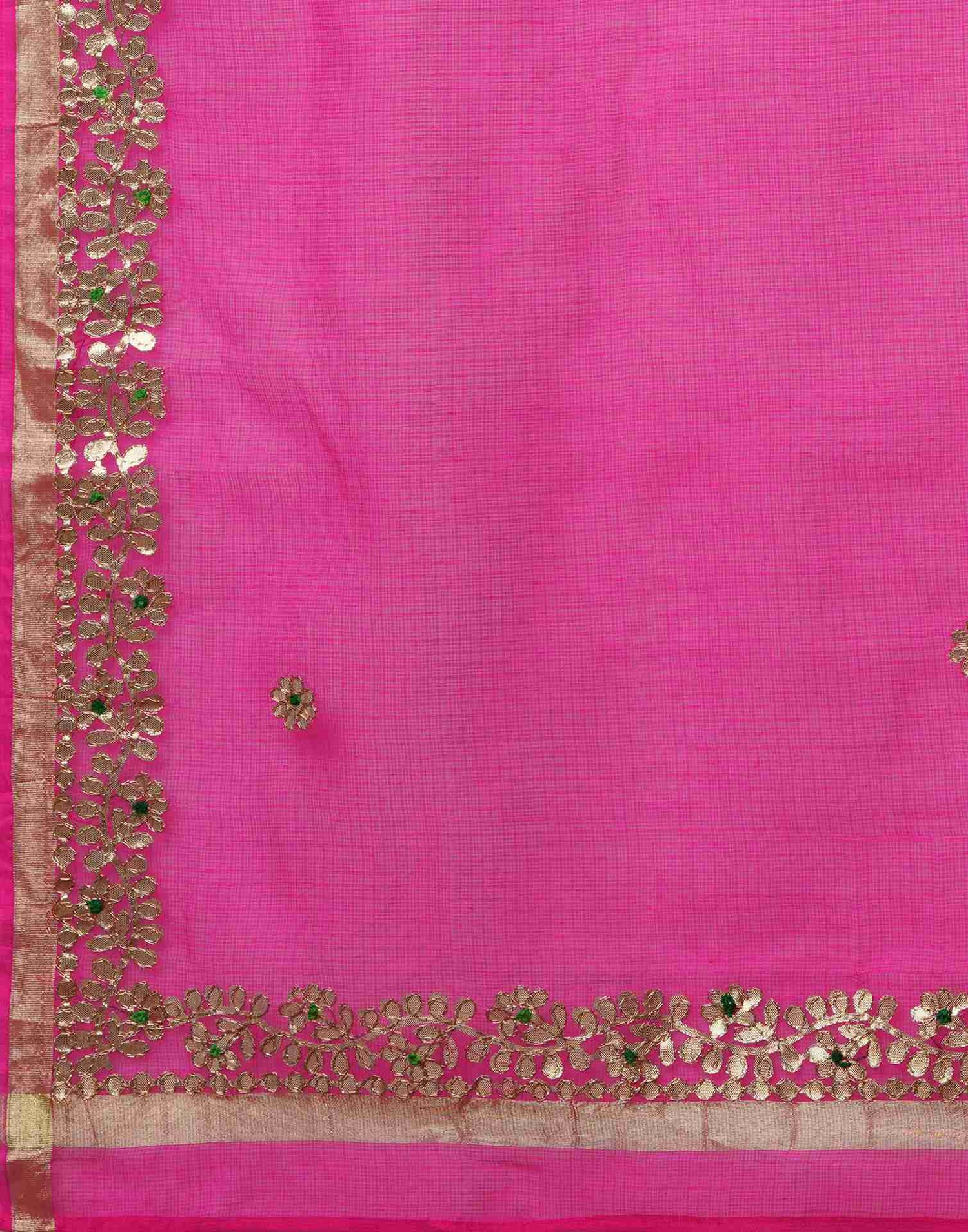 Rani Pink Cotton Plain Gotta Patti Saree