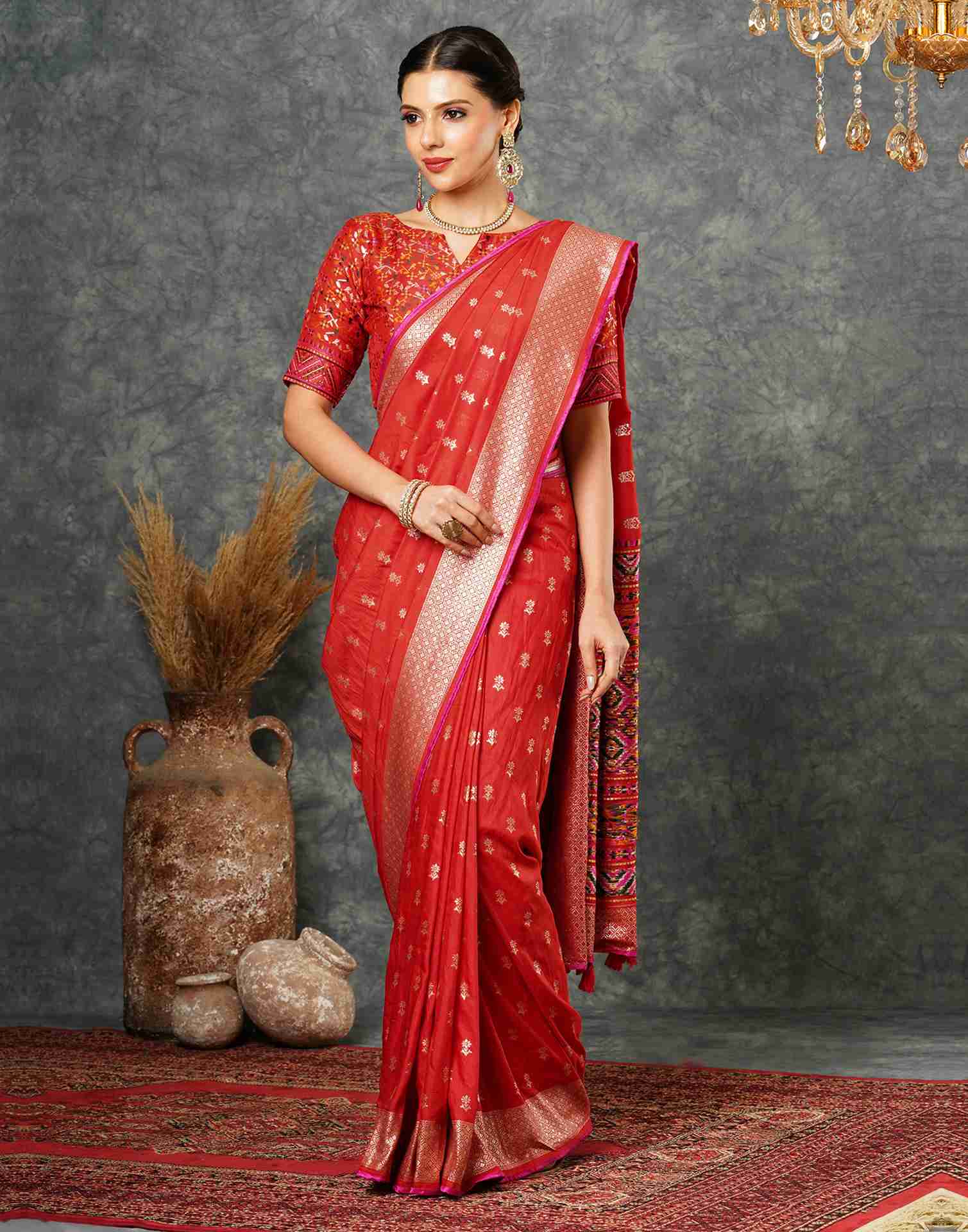 Red Silk Woven Banarasi Saree