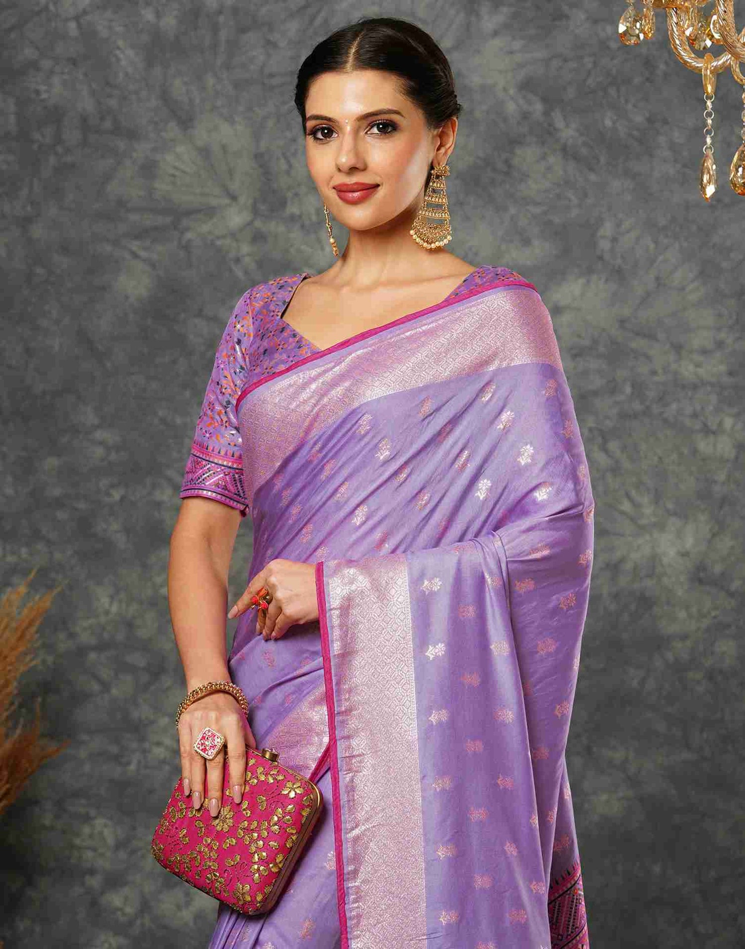 Lavender Silk Woven Banarasi Saree