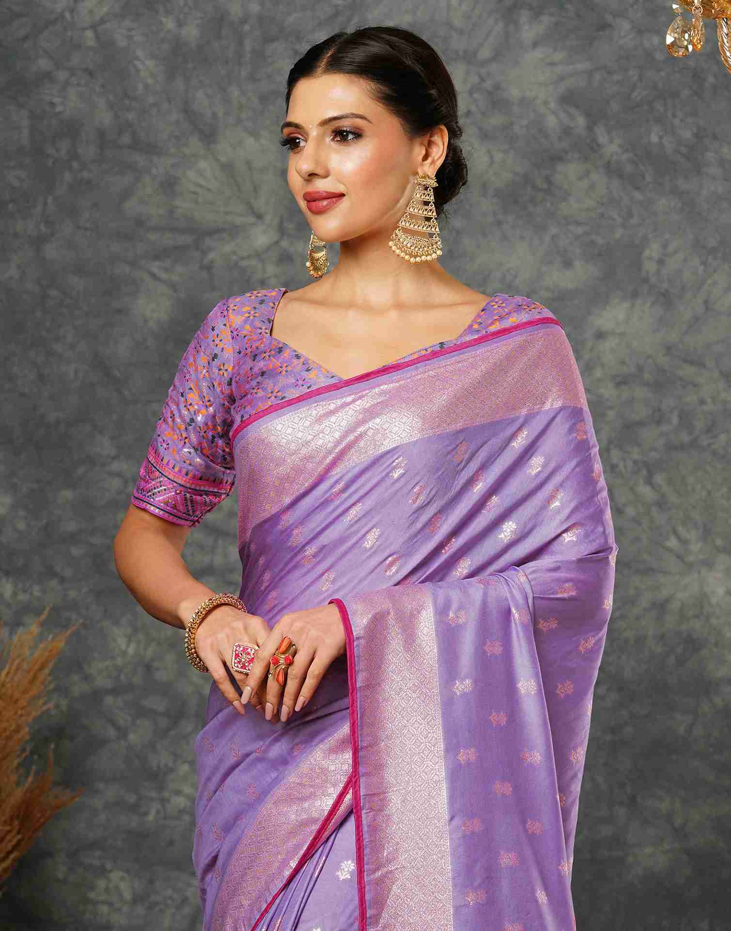 Lavender Silk Woven Banarasi Saree