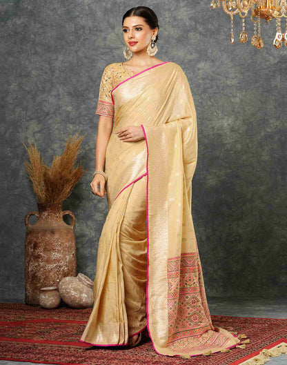 Light Beige Silk Woven Banarasi Saree