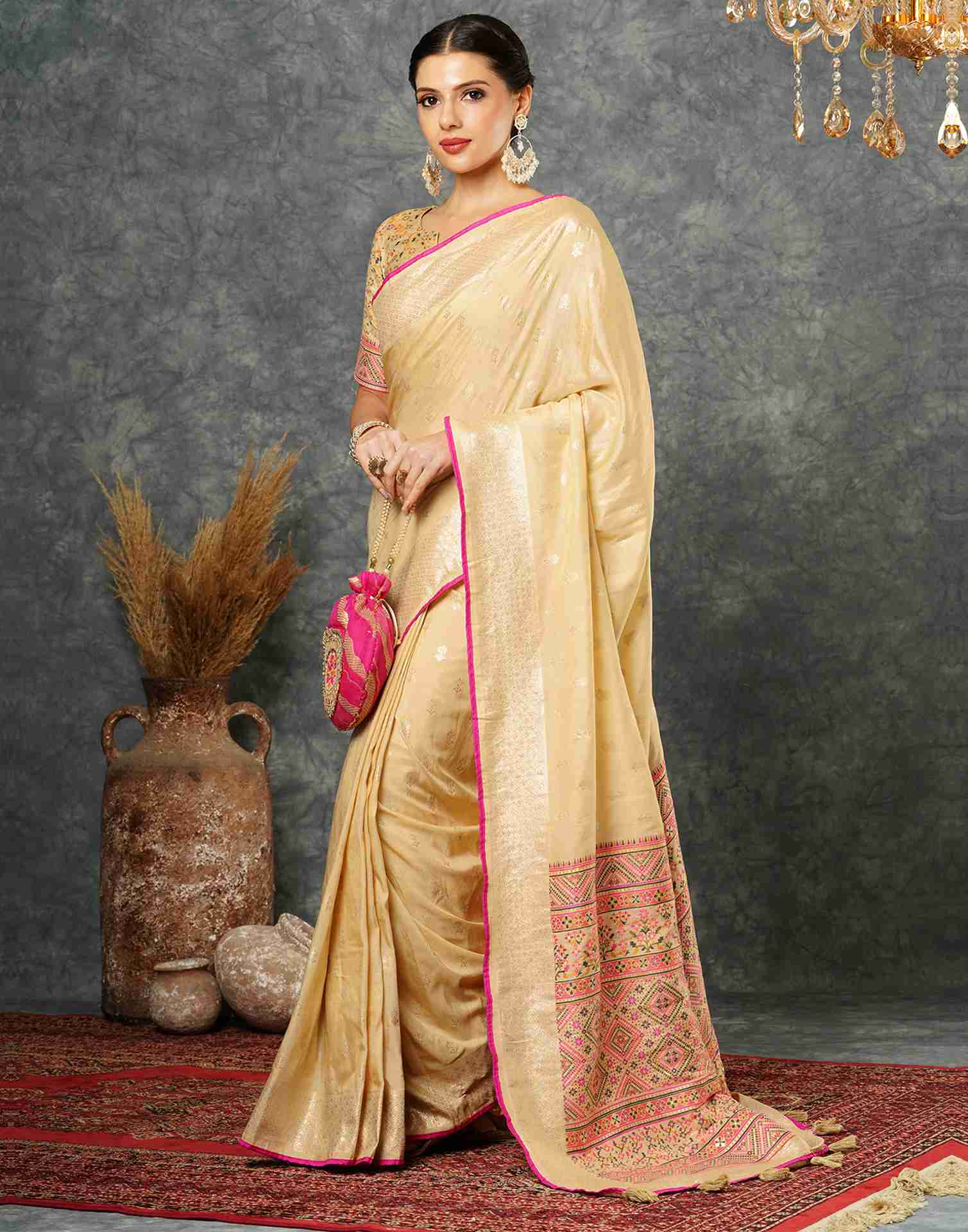 Light Beige Silk Woven Banarasi Saree