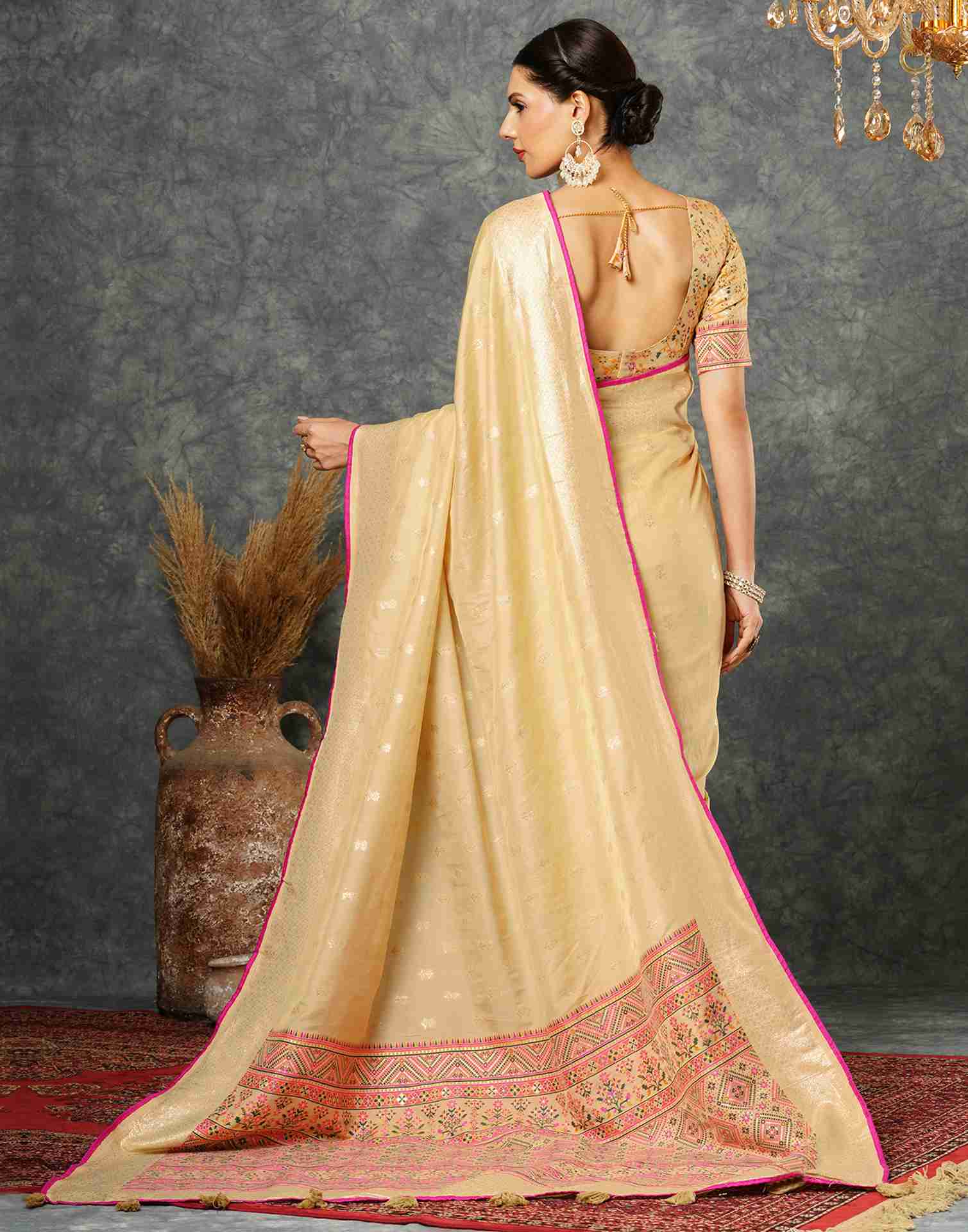 Light Beige Silk Woven Banarasi Saree