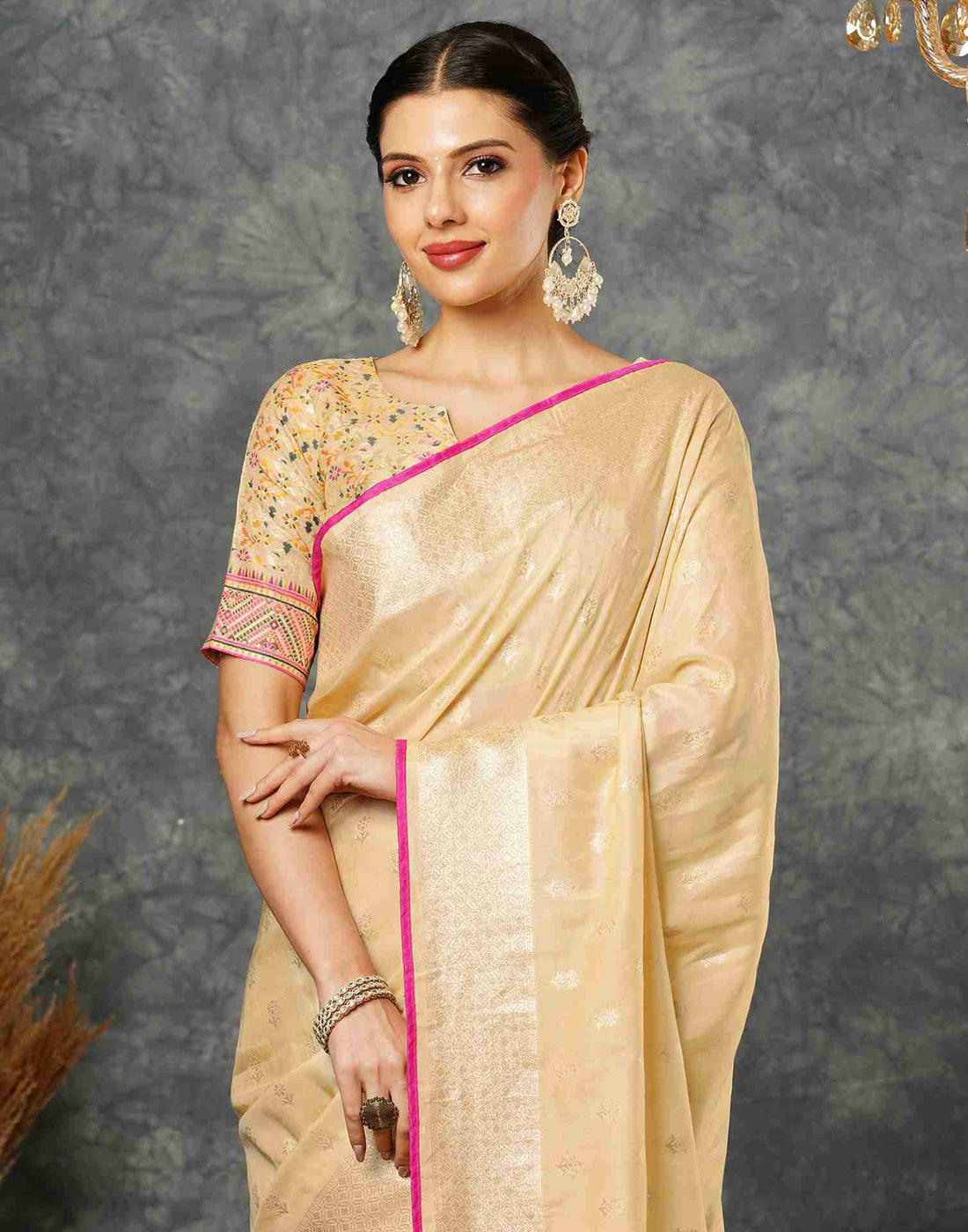 Light Beige Silk Woven Banarasi Saree