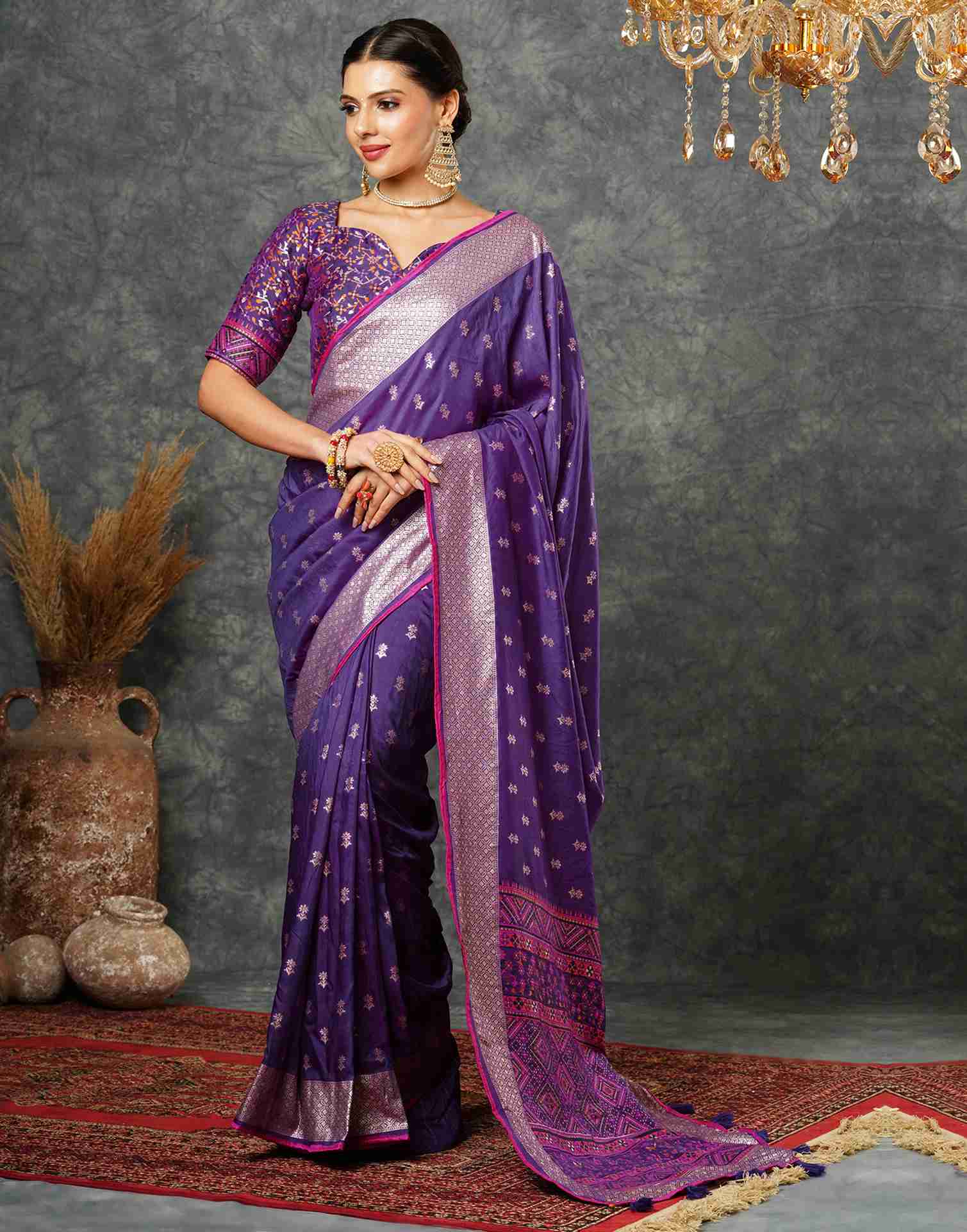 Purple Silk Woven Banarasi Saree