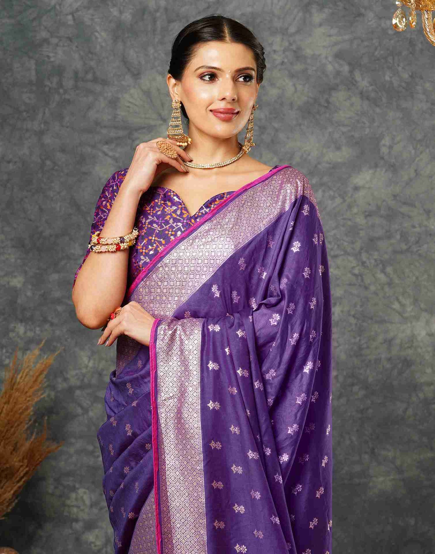 Purple Silk Woven Banarasi Saree