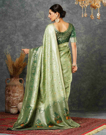 Pista Green Cotton Woven Banarasi Saree